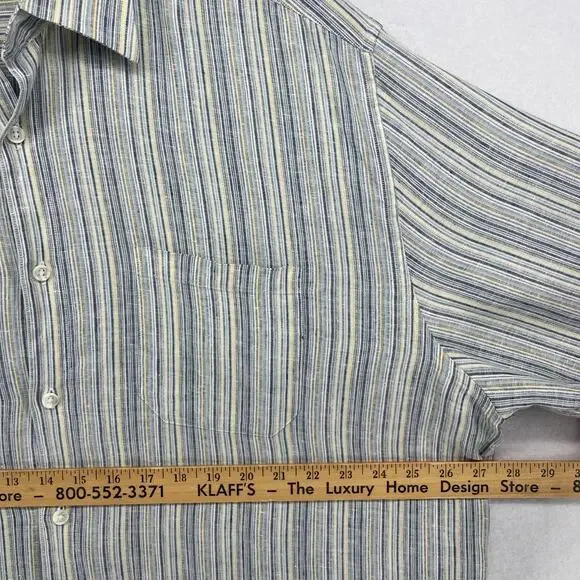 JOSEPH ABBOUD Shirt Mens XL Linen Collection Striped Button Up Woven Blue - Picture 14 of 16